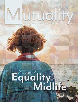 The back of a woman facing the ocean with the title "Pictures of Equality in Midlife".