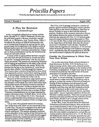 Priscilla Papers Summer 1987 Volume 1 Issue 3