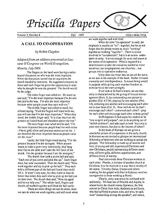 Priscilla Papers Autumn 1989 Volume 3 Issue 4