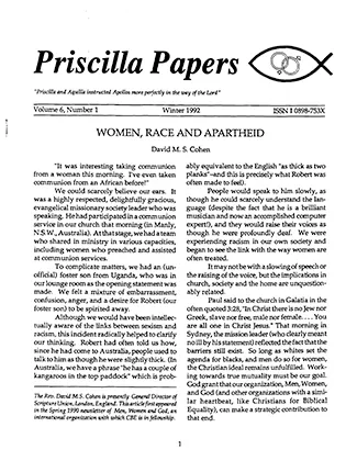Priscilla Papers Winter 1992 Volume 6 Issue 1