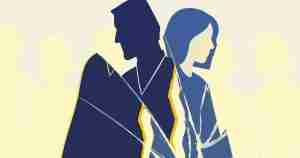 Illustration of two silhouettes broken like glass.